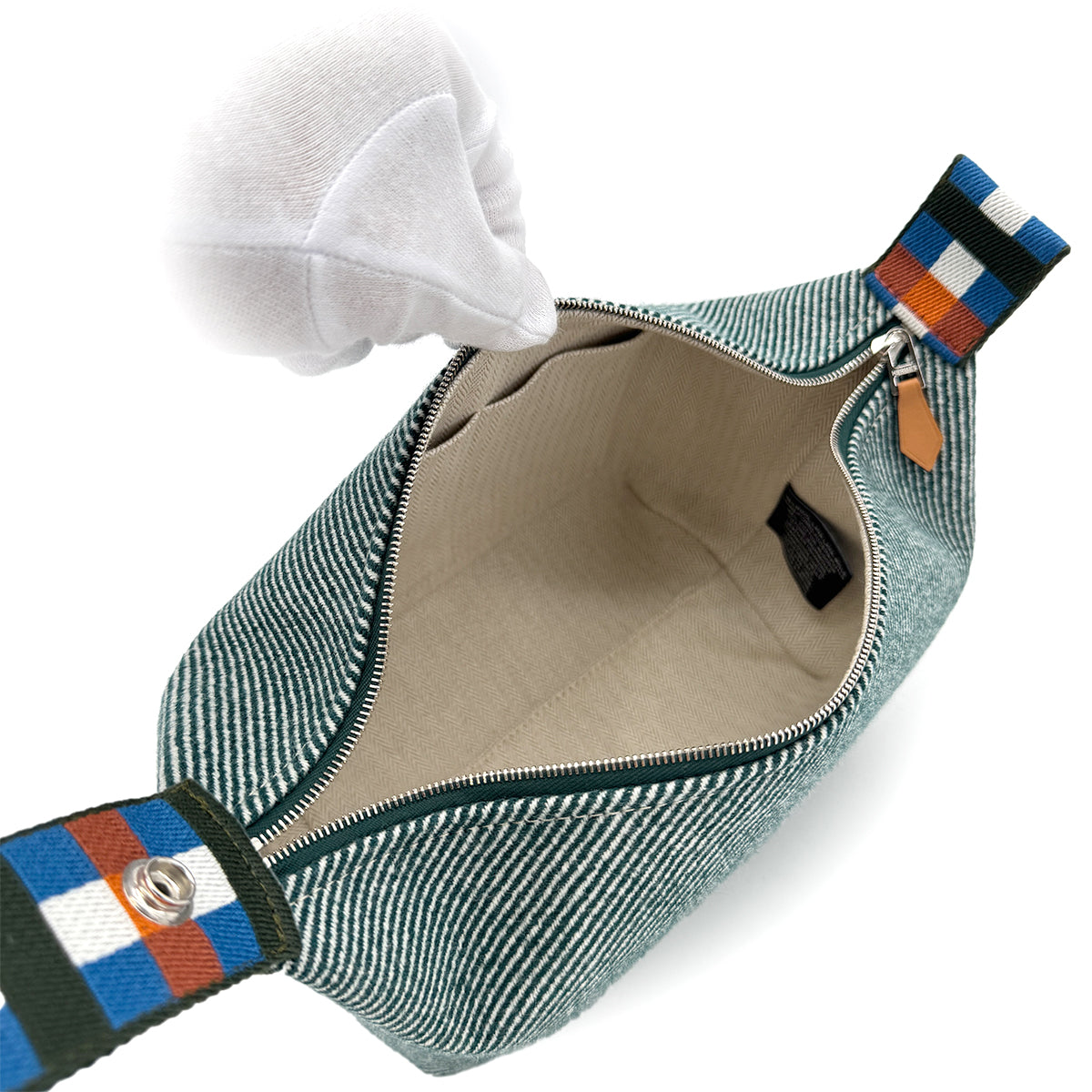 HERMES BRIDE A BRAC PM  AU CARRE VERT FORET TOILE H POUCH HAND BAG 90280290