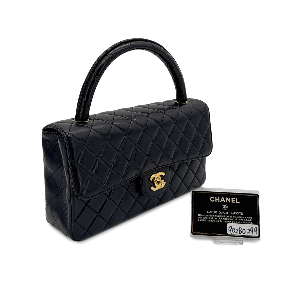 CHANEL VINTAGE PARENT-CHILD HAND BAG PARENTS ONLY BLACK LAMB SKIN 90280299