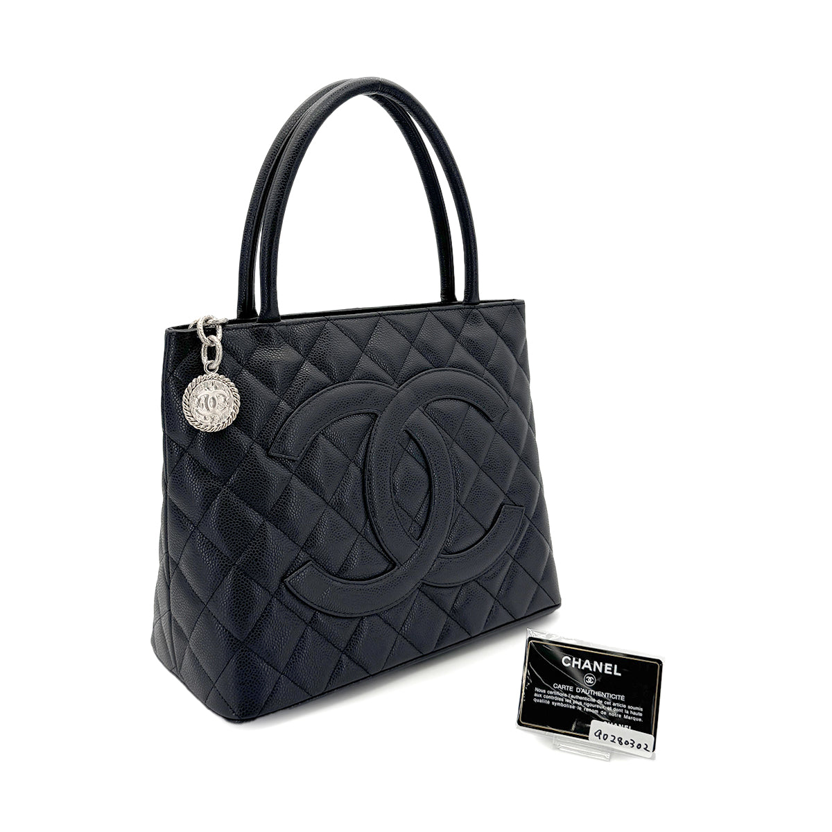 CHANEL VINTAGE MEDALLION TOTE BAG BLACK CAVIAR SKIN 90280302