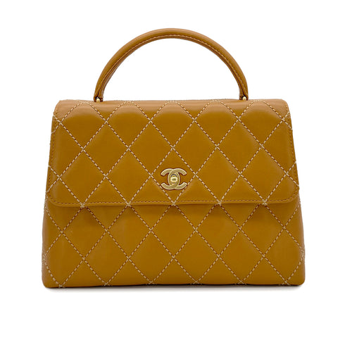 CHANEL VINTAGE WILD STITCH MATELASSE HAND BAG BROWN LEATHER 90280306 - PURPOSE