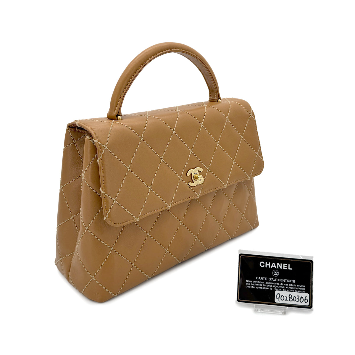 CHANEL VINTAGE WILD STITCH MATELASSE HAND BAG BROWN LEATHER 90280306