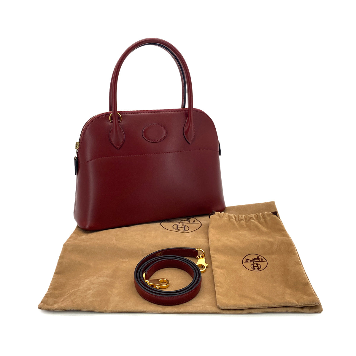 HERMES BOLIDE 27 ROUGE H BOX CALF HAND SHOULDER BAG □C 90280308