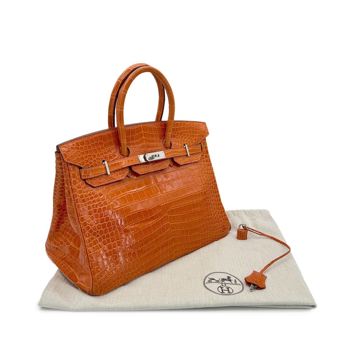 HERMES BIRKIN 35 ORANGE CROCODILE POROSUS LISSE HAND BAG □G SHW 90280382
