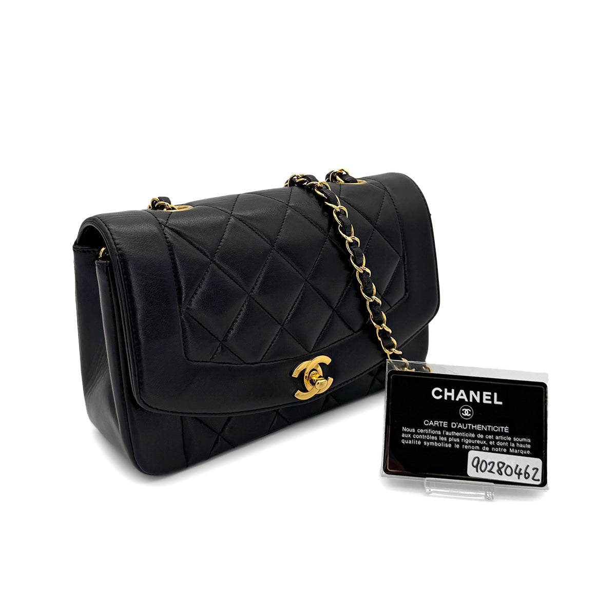 CHANEL VINTAGE DIANA SMALL CHAIN SHOULDER BAG BLACK LAMB SKIN 90280462