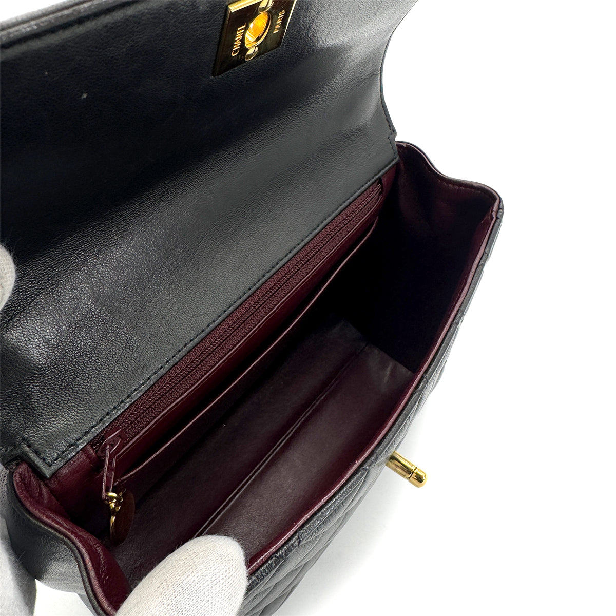 CHANEL VINTAGE MATELASSE HAND BAG BLACK LAMB SKIN 90280463