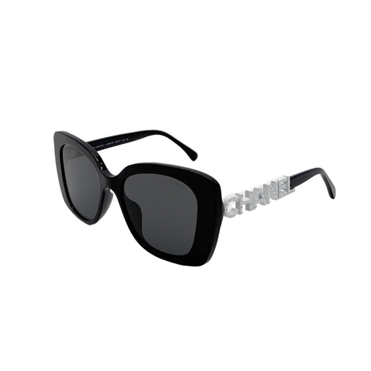 CHANEL SUNGLASSES LOGO RHINESTONE BLACK WHITE EYEWEAR 90280468
