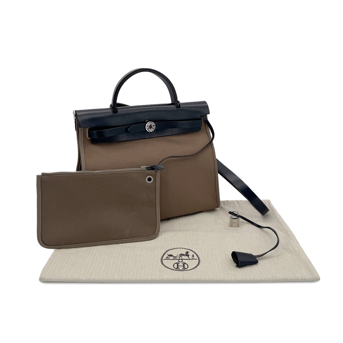 HERMES HER BAG ZIP PM 31 BLUE INDIGO ETOUPE VACHE HUNTER TOILE OFFICIER TOTE SHOULDER BAG C 90280509