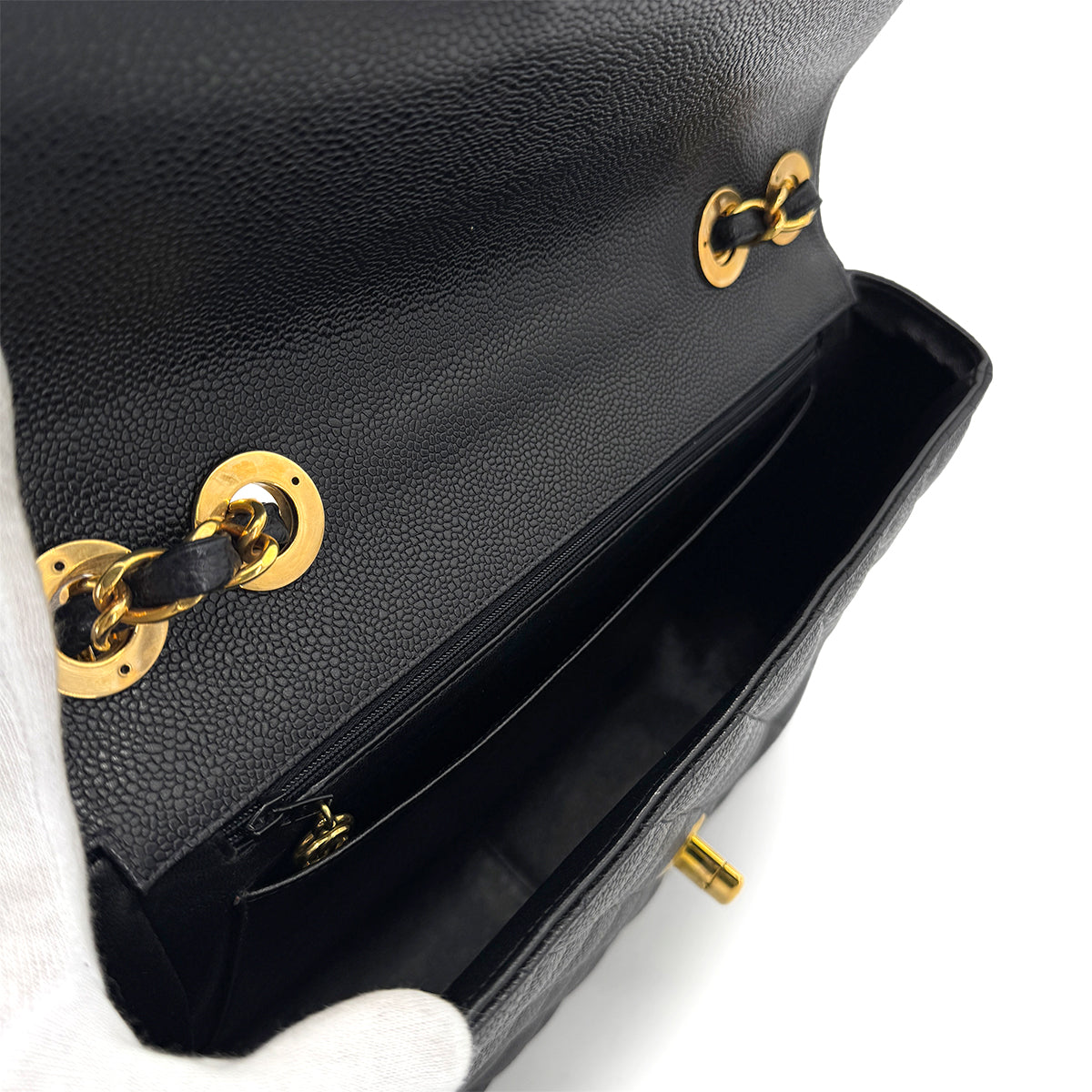 CHANEL VINTAGE JUMBO MATELASSE 30 CHAIN SHOULDER BAG BLACK CAVIAR SKIN 90280521