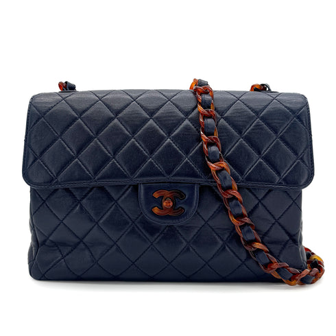 CHANEL VINTAGE MATELASSE TORTOISESHELL CHAIN SHOULDER BAG NAVY LAMB SKIN 90280642 - PURPOSE