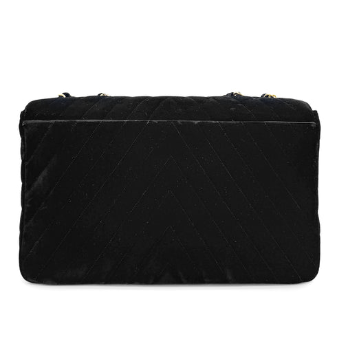 CHANEL VINTAGE CHEVRON CHAIN SHOULDER BAG BLACK VELOR 90280645 - PURPOSE