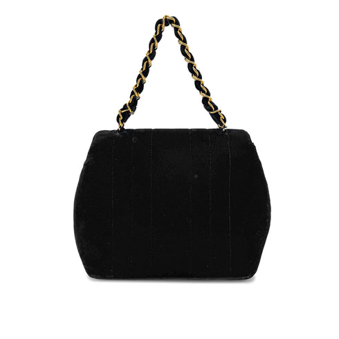 CHANEL VINTAGE DOUBLE CHAIN HAND BAG BLACK VELOUR 90280646 - PURPOSE
