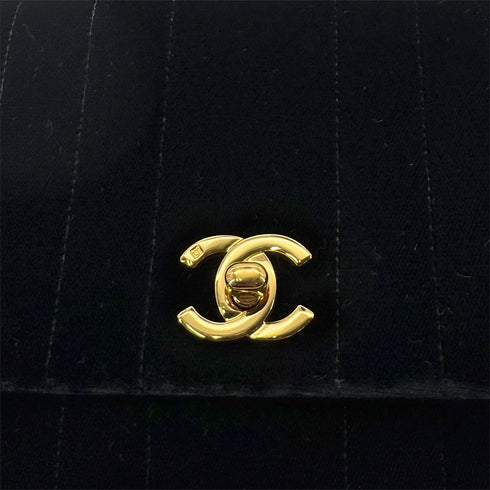 CHANEL VINTAGE DOUBLE CHAIN HAND BAG BLACK VELOUR 90280646 - PURPOSE