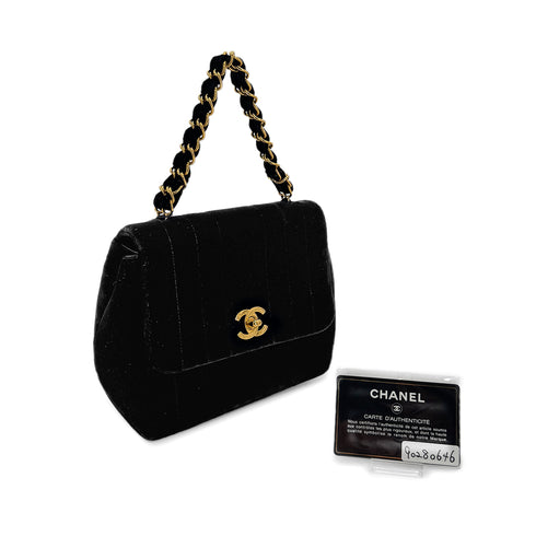 CHANEL VINTAGE DOUBLE CHAIN HAND BAG BLACK VELOUR 90280646 - PURPOSE