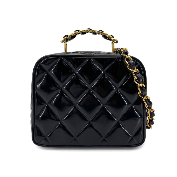 CHANEL VINTAGE VANITY CHAIN SHOULDER BAG BLACK ENAMEL 90280648