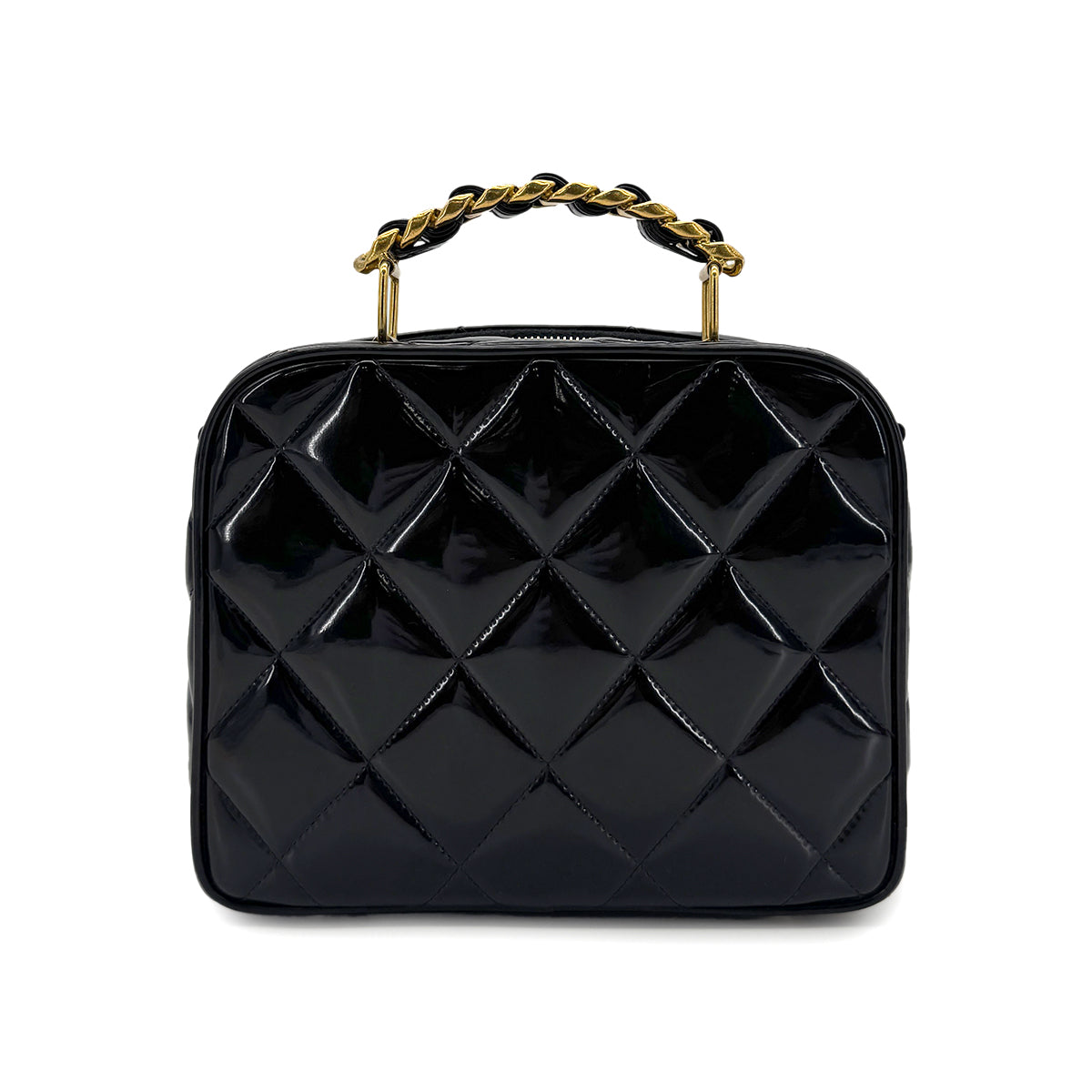 CHANEL VINTAGE VANITY CHAIN SHOULDER BAG BLACK ENAMEL 90280648