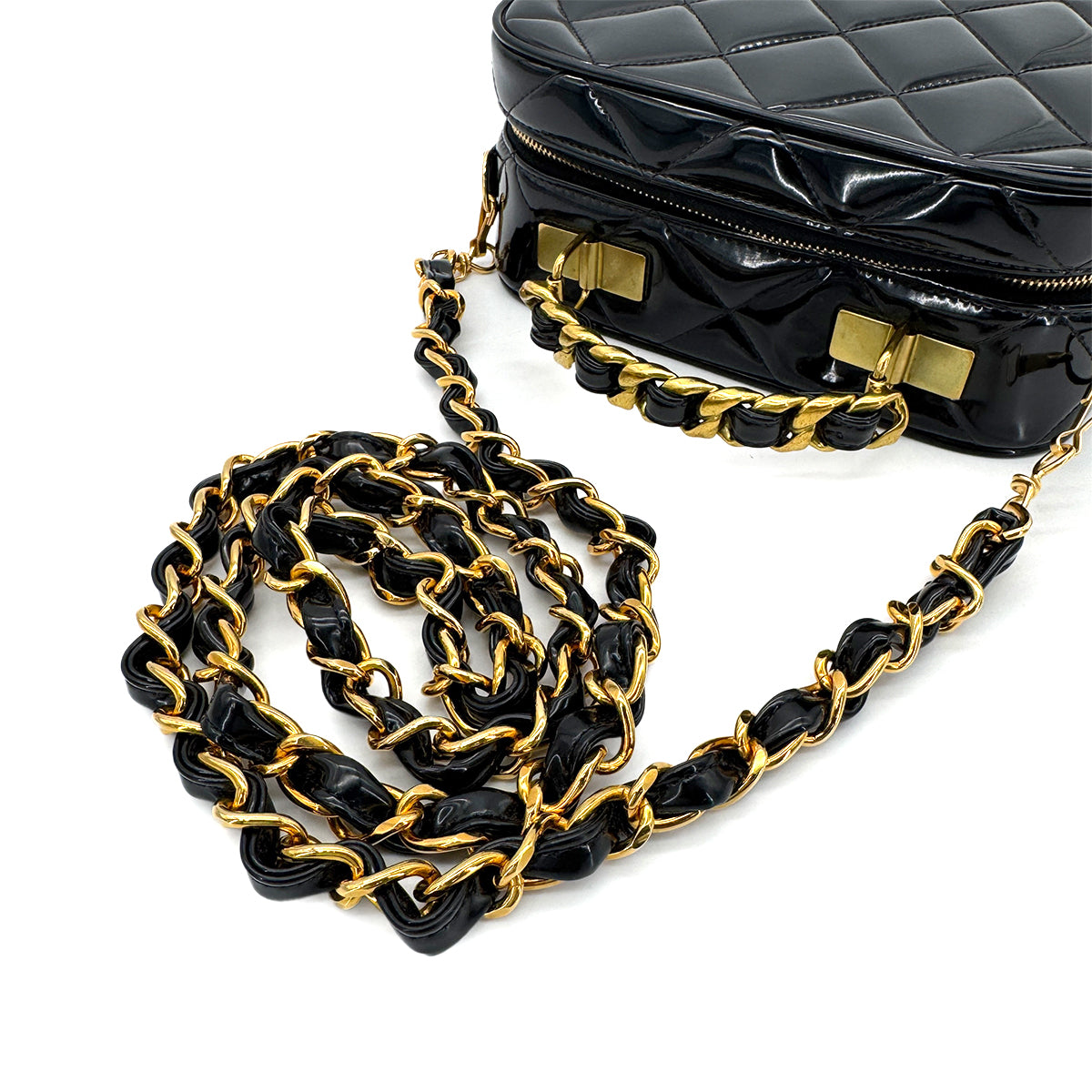 CHANEL VINTAGE VANITY CHAIN SHOULDER BAG BLACK ENAMEL 90280648