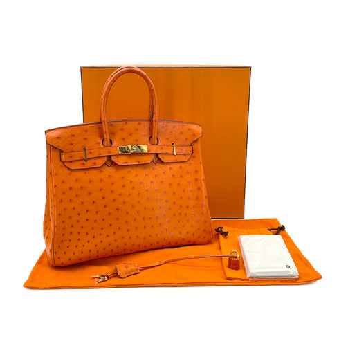 HERMES BIRKIN 35 TANGERINE OSTRICH HAND BAG □H GHW 90280697 - PURPOSE