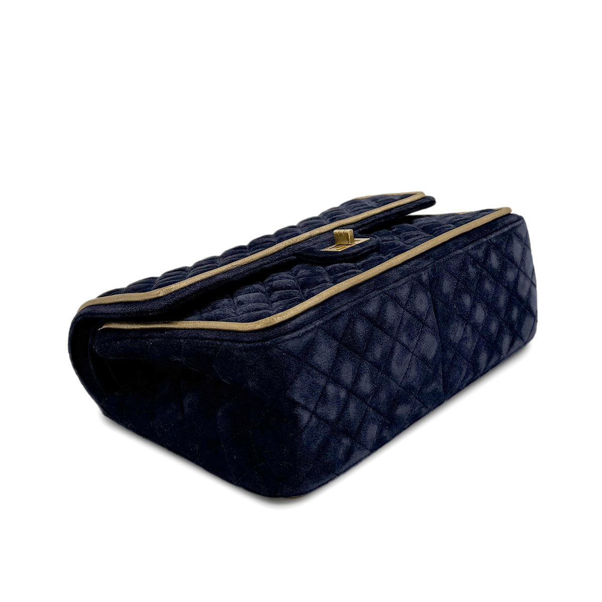 CHANEL 2.55 BIJOU CHAIN SHOULDER BAG NAVY GOLD SUEDE 90280713