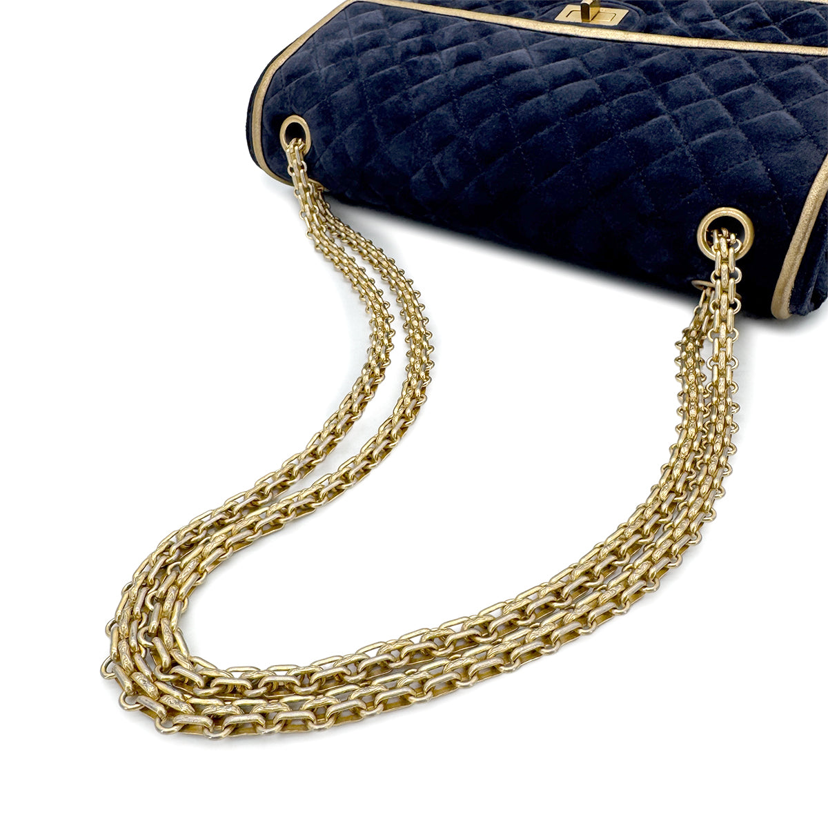 CHANEL 2.55 BIJOU CHAIN SHOULDER BAG NAVY GOLD SUEDE 90280713