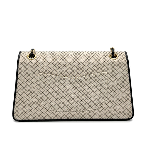 CHANEL VINTAGE MICRO QUILTED CHAIN SHOULDER BAG BEIGE BLACK CANVAS ENAMEL 90280714 - PURPOSE