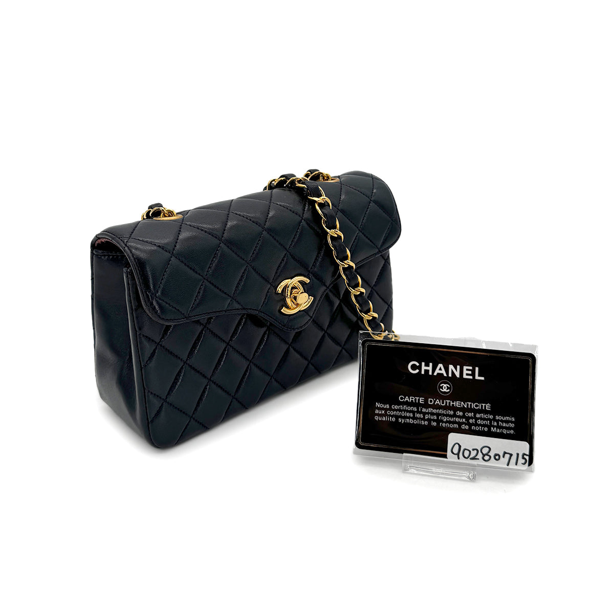 CHANEL VINTAGE MINI MATELASSE CHAIN SHOULDER BAG NAVY LAMB SKIN 90280715