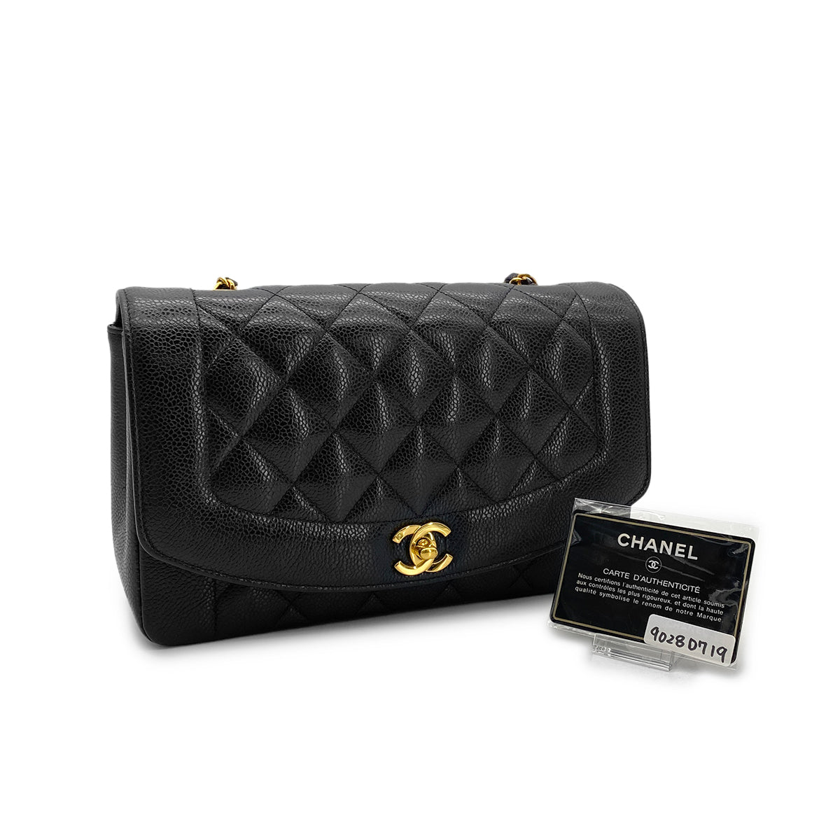 CHANEL VINTAGE DIANA MEDIUM CHAIN SHOULDER BAG BLACK CAVIAR SKIN 90280719