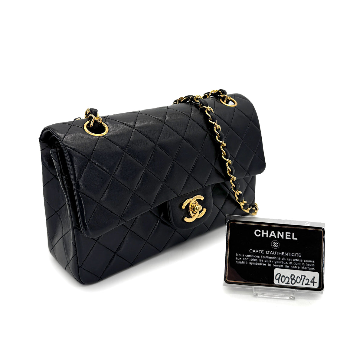 CHANEL VINTAGE CLASSIC FLAP SMALL CHAIN SHOULDER BAG BLACK LAMB SKIN 90280724