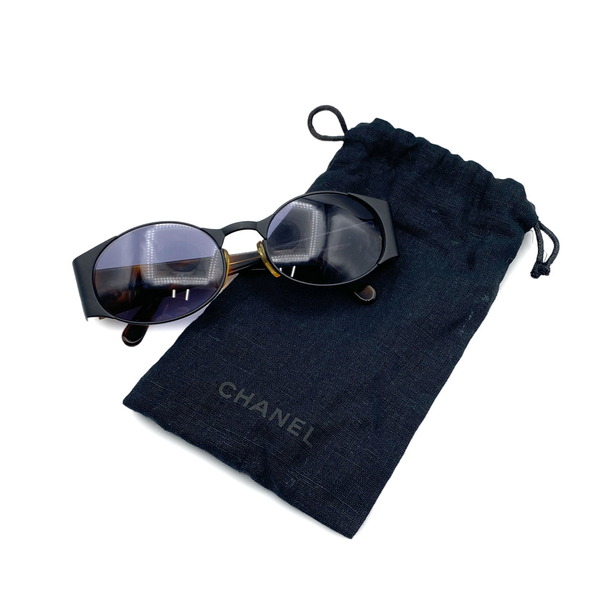 CHANEL VINTAGE SUNGLASSES COCOMARK BLACK BROWN EYEWEAR 90281205