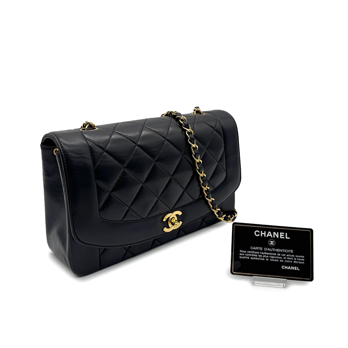 CHANEL VINTAGE DIANA MEDIUM CHAIN SHOULDER BAG BLACK LAMB SKIN 90281240