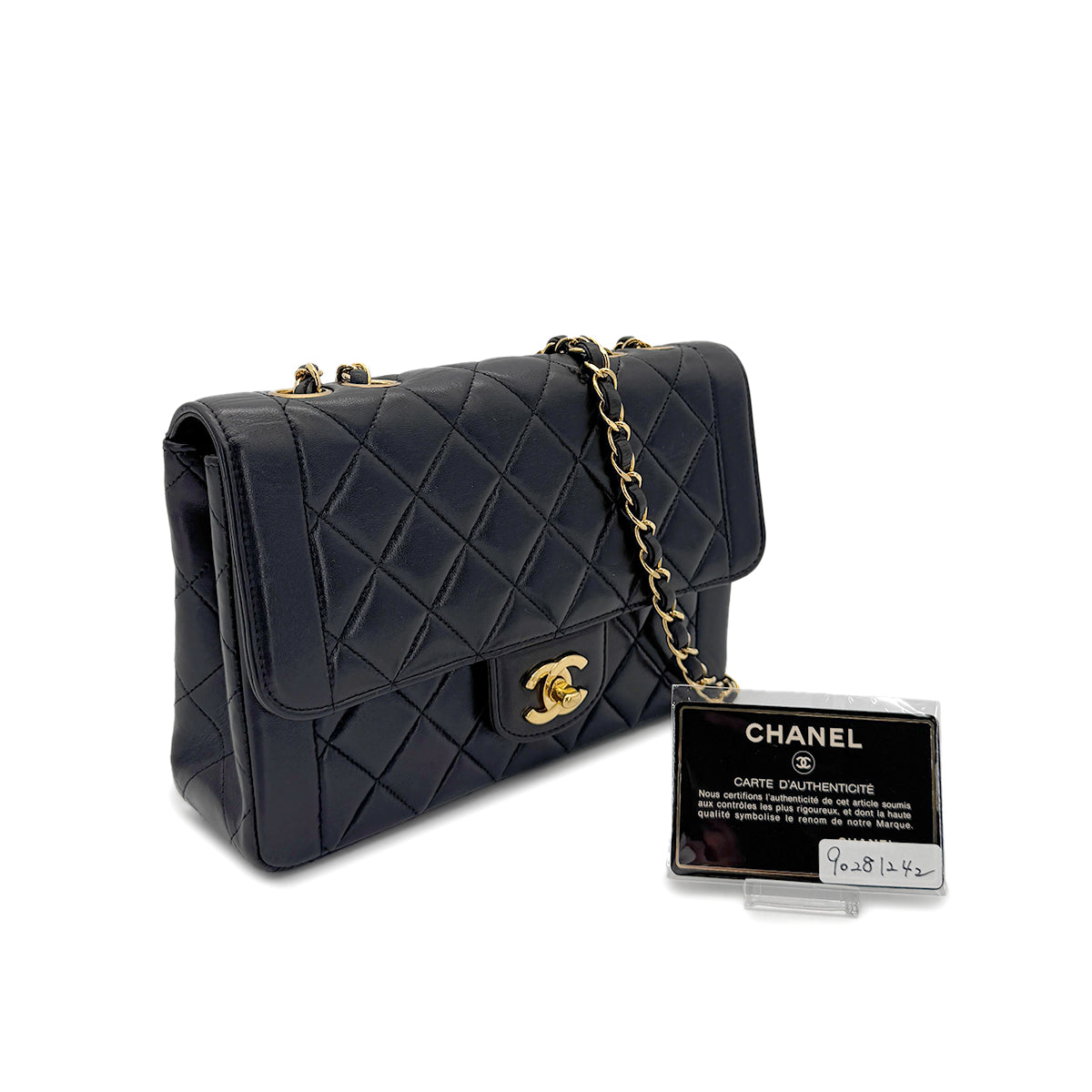 CHANEL VINTAGE MATELASSE CHAIN SHOULDER BAG BLACK LAMB SKIN 90281242