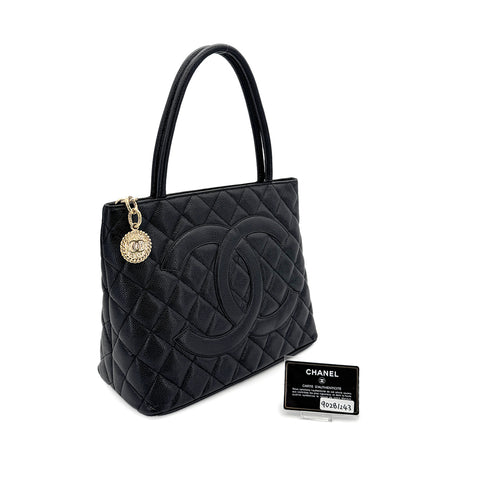 CHANEL VINTAGE MEDALLION TOTE BAG BLACK CAVIAR SKIN 90281243 - PURPOSE