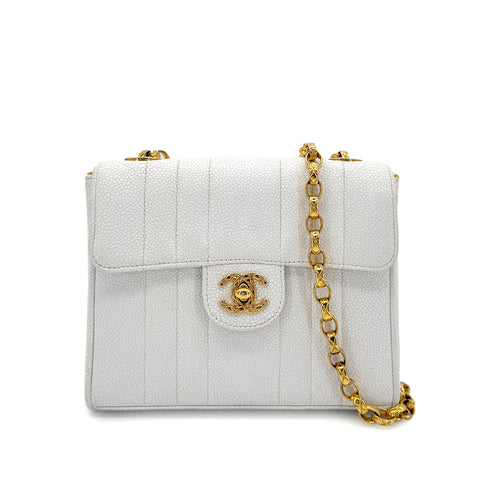 CHANEL VINTAGE MADEMOISELLE BIJOU CHAIN SHOULDER BAG WHITE CAVIAR SKIN 90281244 - PURPOSE