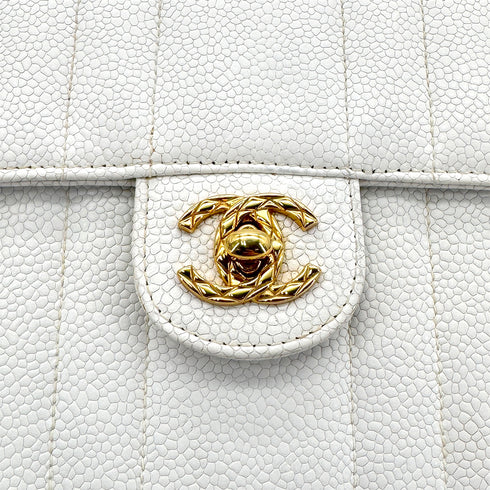 CHANEL VINTAGE MADEMOISELLE BIJOU CHAIN SHOULDER BAG WHITE CAVIAR SKIN 90281244 - PURPOSE
