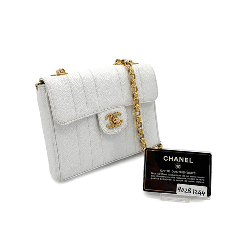 CHANEL VINTAGE MADEMOISELLE BIJOU CHAIN SHOULDER BAG WHITE CAVIAR SKIN 90281244 - PURPOSE