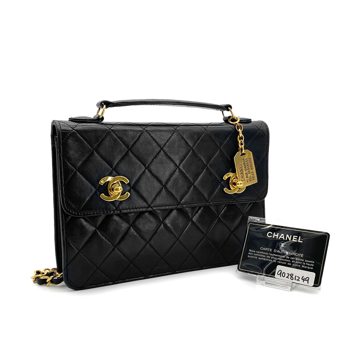 CHANEL VINTAGE DOUBLE TURN LOCK CHAIN SHOULDER BAG BLACK LAMB SKIN 90281249
