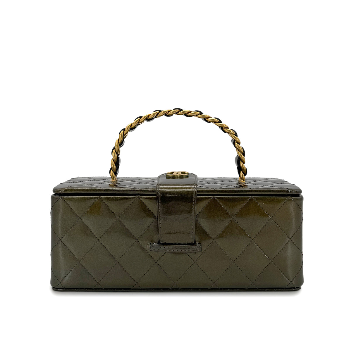 CHANEL VINTAGE VANITY HAND BAG KHAKI ENAMEL 90281254