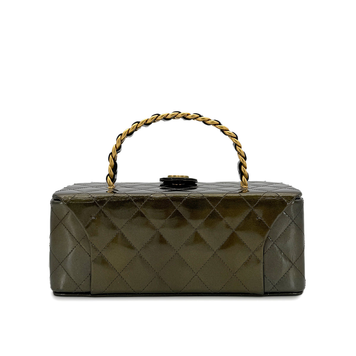 CHANEL VINTAGE VANITY HAND BAG KHAKI ENAMEL 90281254