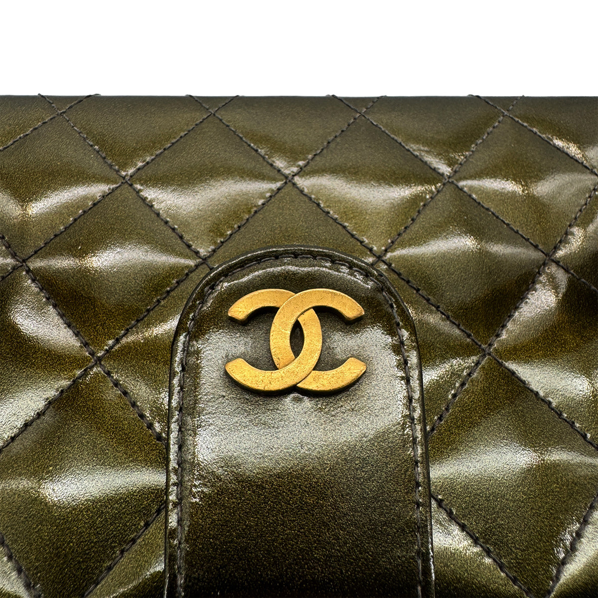 CHANEL VINTAGE VANITY HAND BAG KHAKI ENAMEL 90281254