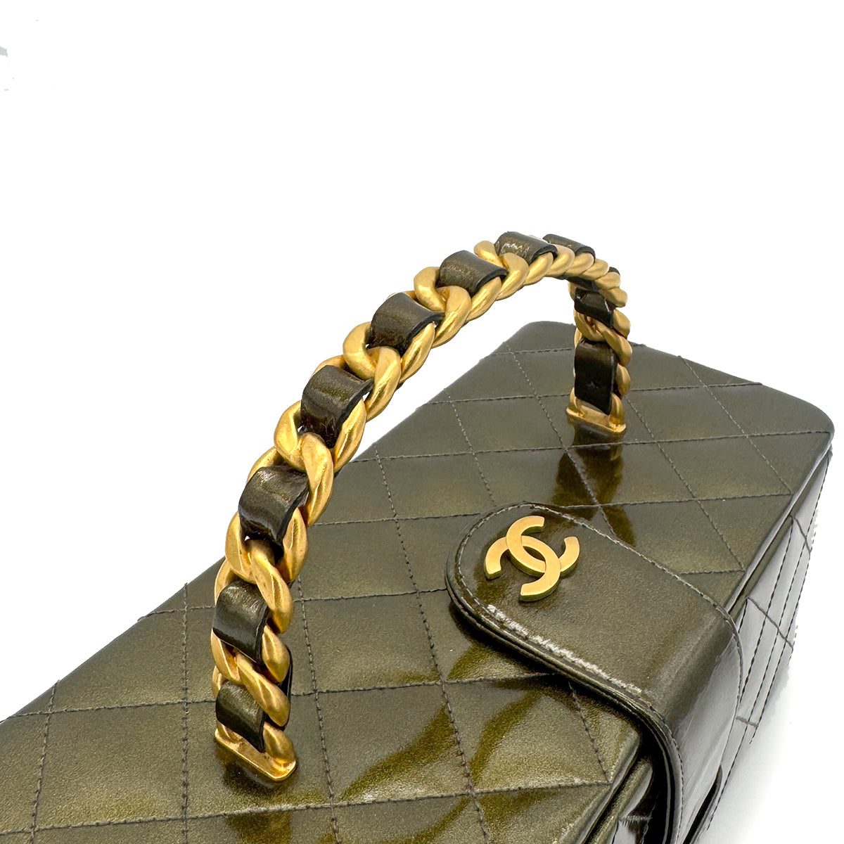 CHANEL VINTAGE VANITY HAND BAG KHAKI ENAMEL 90281254