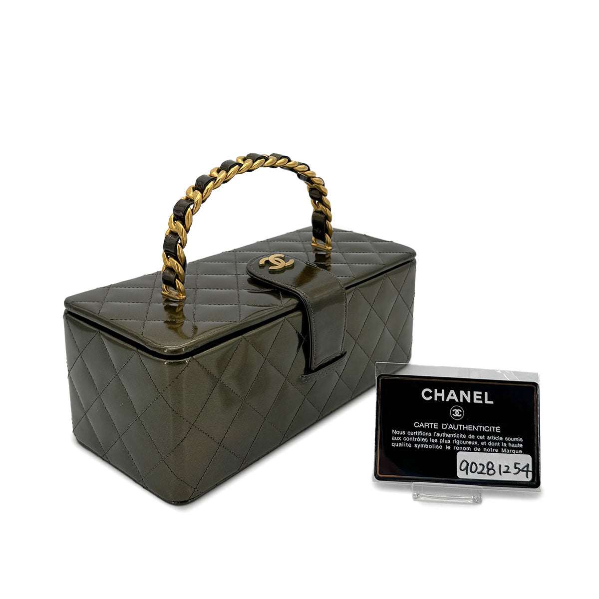 CHANEL VINTAGE VANITY HAND BAG KHAKI ENAMEL 90281254
