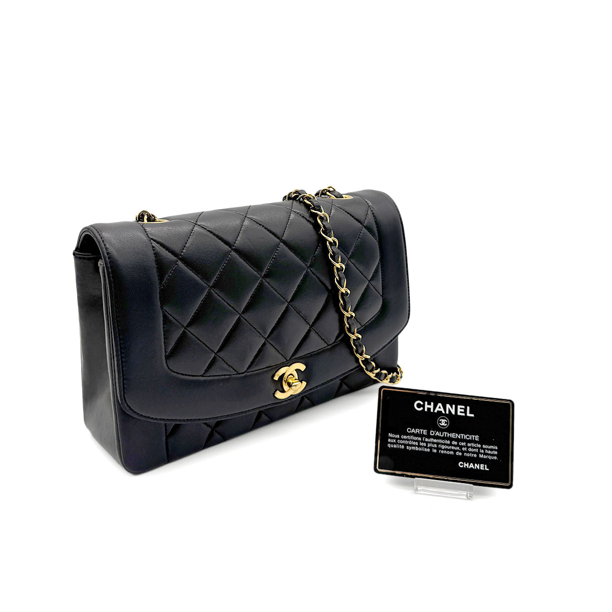 CHANEL VINTAGE DIANA MEDIUM CHAIN SHOULDER BAG BLACK LAMB SKIN 90281259