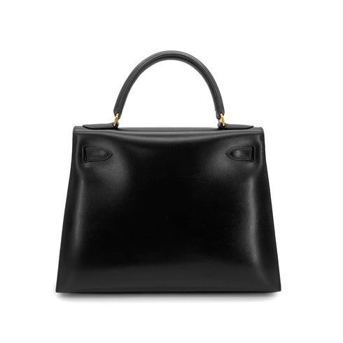 HERMES KELLY 28 SELLIER BLACK BOXCALF HAND SHOULDER BAG □C GHW 90281407 - PURPOSE