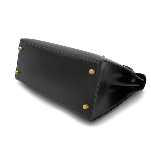 HERMES KELLY 28 SELLIER BLACK BOXCALF HAND SHOULDER BAG □C GHW 90281407 - PURPOSE