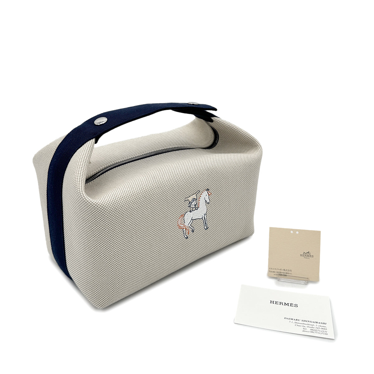 HERMES BRIDE A BRAC CABRIOLE GM GRIS PERLE TOILE H POUCH HAND BAG 90281414