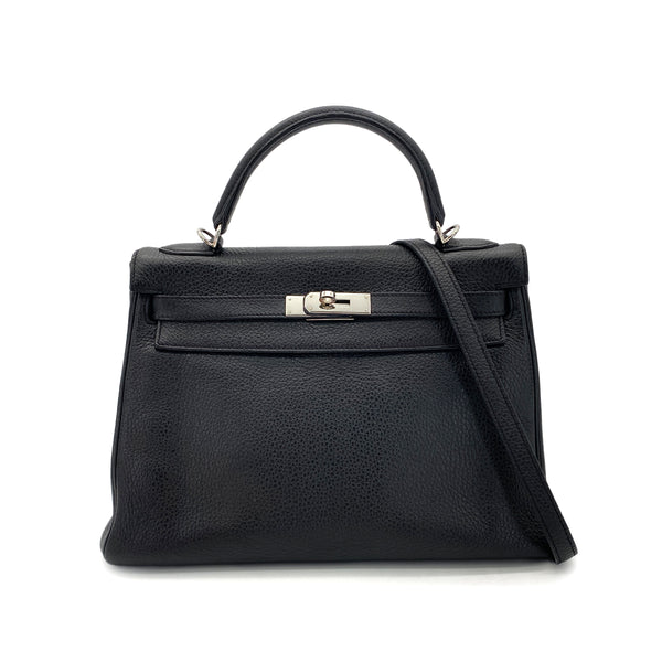 HERMES KELLY 32 RETOURNE BLACK TAURILLON CLEMENCE HAND SHOULDER BAG □O SHW 90289600 - PURPOSE