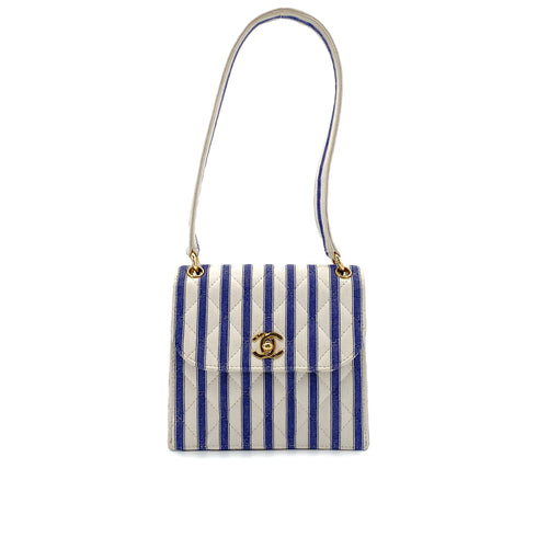 CHANEL VINTAGE STRIPED SHOULDER BAG BLUE WHITE CANVAS 90281422 - PURPOSE