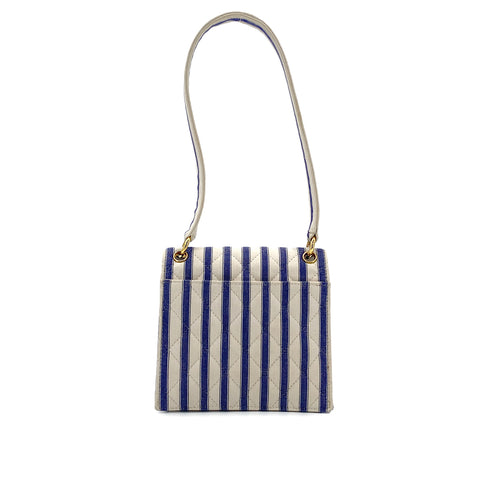 CHANEL VINTAGE STRIPED SHOULDER BAG BLUE WHITE CANVAS 90281422 - PURPOSE
