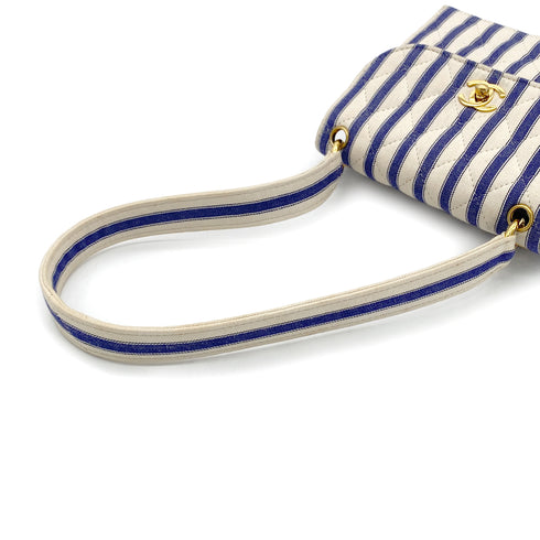 CHANEL VINTAGE STRIPED SHOULDER BAG BLUE WHITE CANVAS 90281422 - PURPOSE