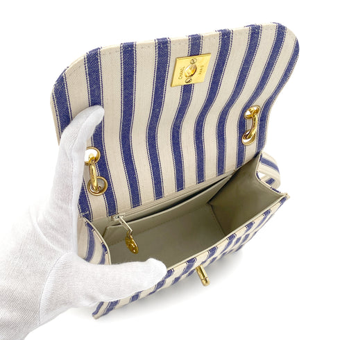 CHANEL VINTAGE STRIPED SHOULDER BAG BLUE WHITE CANVAS 90281422 - PURPOSE