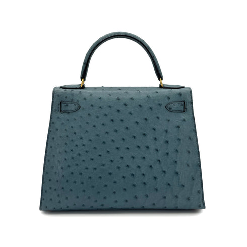 HERMES KELLY 28 SELLIER BLUE JEAN OSTRICH HAND SHOULDER BAG 〇Z GHW 90281428 - PURPOSE